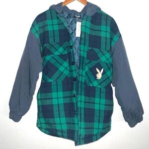 Pacsun X Playboy NEW Plaid Hooded Boyfriend Jacket Sz XS / S